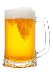 cold mug of beer with foam isolated on white background