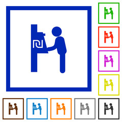 New Shekel cash machine flat framed icons