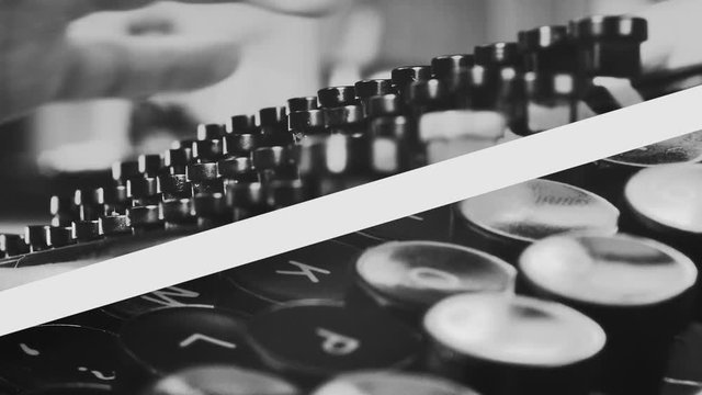 Book Chapter 1, Film script, Creative typewriter shots in many different style, colors, mood, B&W. Beautiful close-ups, beautiful retro style shots