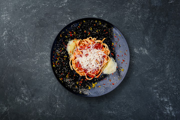 Pasta Arabyata with tomatoes and cheese.