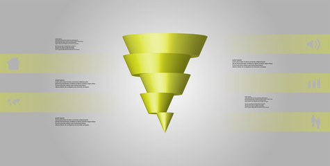 3D illustration infographic template with cone horizontally sliced to five shifted parts