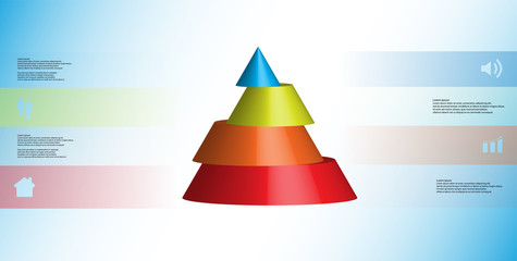3D illustration infographic template with cone horizontally sliced to four shifted parts