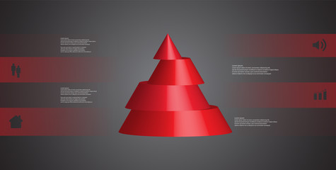 3D illustration infographic template with cone horizontally sliced to four shifted parts