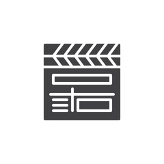 Movie clapper board vector icon. filled flat sign for mobile concept and web design. Clapperboard simple solid icon. Symbol, logo illustration. Pixel perfect vector graphics