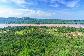 Landscape of rainforest, Beautiful Mekong river with blue sky at Thailand.