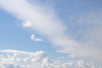 Blue spring sky with white fluffy clouds