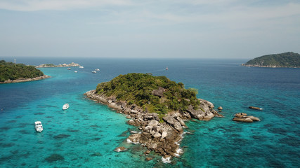 Aerial photo Similans Islands and boats in Thailand