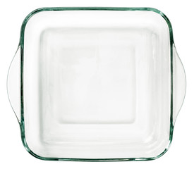 Rounded Square Heath Resistant Glass Baking Pan With Curved Handles Isolated On White Background