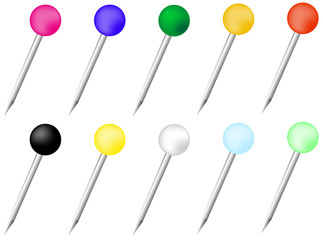 set of pins with heads in different colors vector illustration on white background
