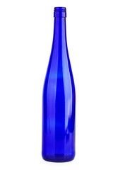 Empty blue wine bottle