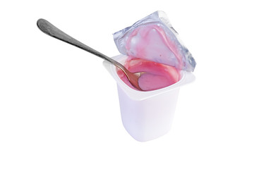 Berry yogurt in white plastic cup