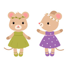 Cute mouses. Vector flat illustration.