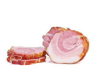 Piece and slices of home maded pork ham