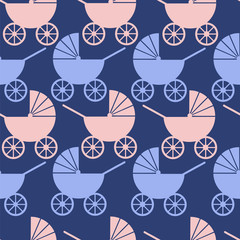 Cotton fabric 3687158 Seamless pattern of baby strollers.