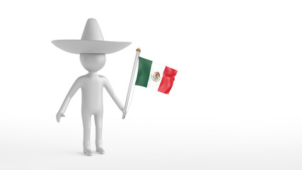 3d Männchen mit Sombrero und mexikanischer Flagge