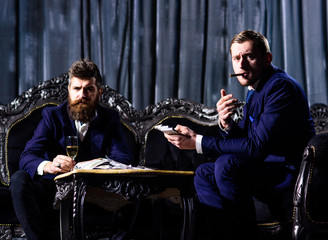 Mafia, gangsters, profit concept. Criminals with cash.