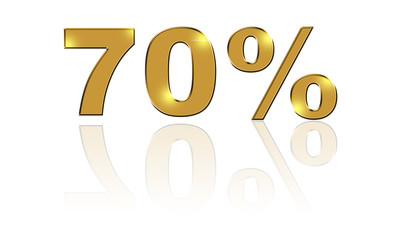70% in goldener Schrift auf weißem Hintergrund mit Spiegelung