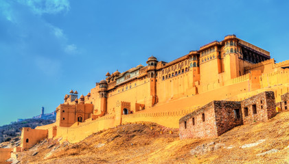 Fototapeta premium View of Amer Fort in Jaipur. A major tourist attraction in Rajasthan, India