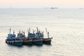 Fishing boat is out fishing in the seaside city of Thailand