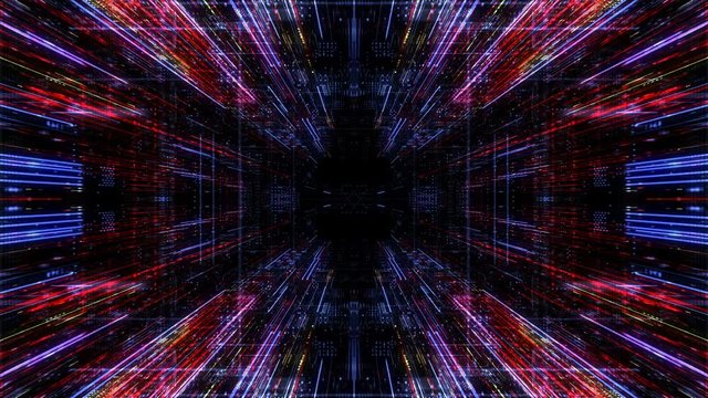 Abstract digital abstract virtual city. Scanning city for hackers attack concept. Software developer, programming, binary computer code with technology and connection concept. 3D render 4K loop