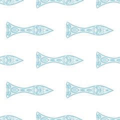 Stylized fish seamless pattern. Ornament illustration. Great for fabric and textile, invitation, flyer, menu, brochure, background, wallpaper, decoration, or any desired idea.