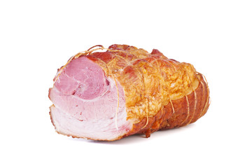 Piece of home maded pork ham isolated on white background
