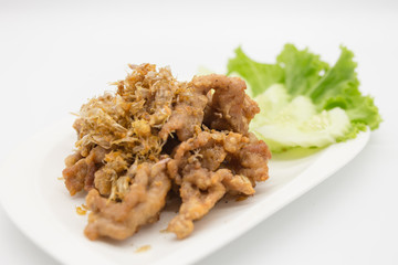 Deep fried pork with garlic thai style.