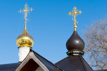 Fototapeta na wymiar Orthodox crosses on the domes of the Church