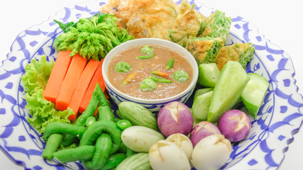 Thai food num - prik - kapi with vegetable.