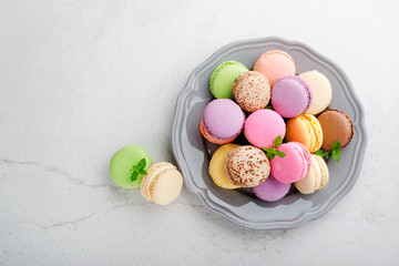 Sweet and colourful french macaroons.