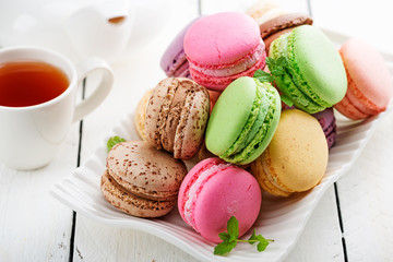 Sweet and colourful french macaroons.