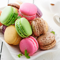 Sweet and colourful french macaroons.
