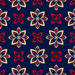 Fototapeta premium Floral seamless pattern. Colored red and blue background