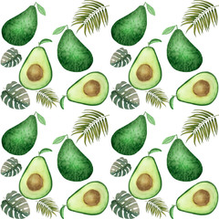 Watercolor pattern with avocado