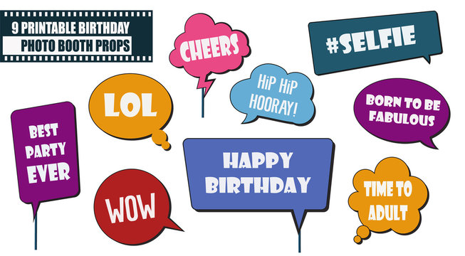 Photo booth props set for birthday party vector illustration
