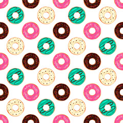 Vector seamless pattern with colorful donuts