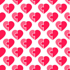 Vector seamless pattern with pink heart puzzle