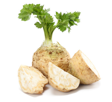 celery root with leaf isolated on white background. Celery isolated on white. Healthy food