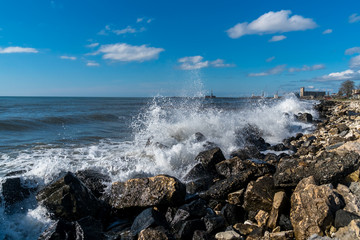 sea waves on the black sea coast, Poti, Georgia