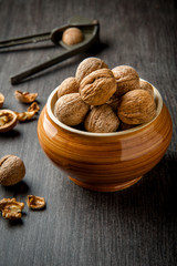 Walnuts on table. Healthy food. Sale of nuts. Advertising for walnuts