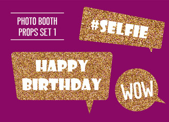 Golden glitter photo booth props vector illustration © kora_ra_123
