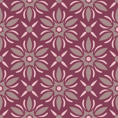 Floral seamless pattern. Purple red background with flower design elements