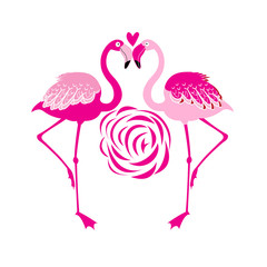 Vector illustration of an enamored pink flamingo