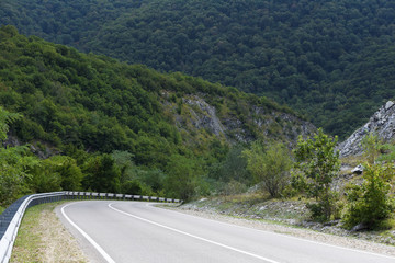 Fototapeta premium Beautiful road in the mountains covered with trees