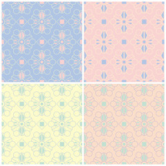 Set of faded colored seamless backgrounds with geometric patterns