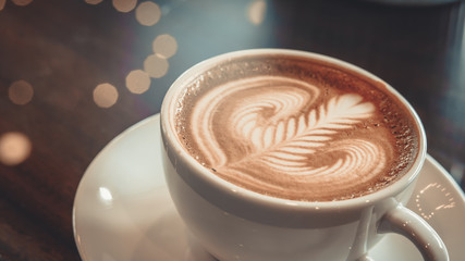 Hot Latte Coffee Blurred Bokeh Background