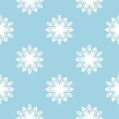 Fototapeta na wymiar White floral seamless pattern on blue background