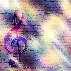 Classical music background pattern with the treble clef