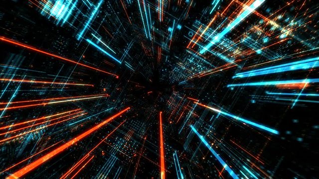 Abstract digital abstract virtual city. Scanning city for hackers attack concept. Software developer, programming, binary computer code with technology and connection concept. 3D render 4K loop