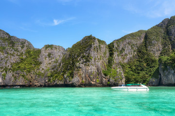Speed boat for sightseeing tours at Maya Bay, Phi Phi Islands, Thailand